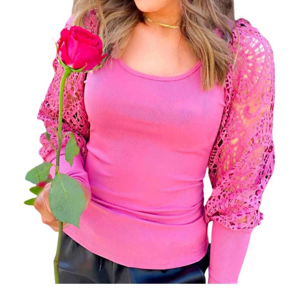 NEW WITH LOVE, MOLLY the lilah lace sleeve top in pink